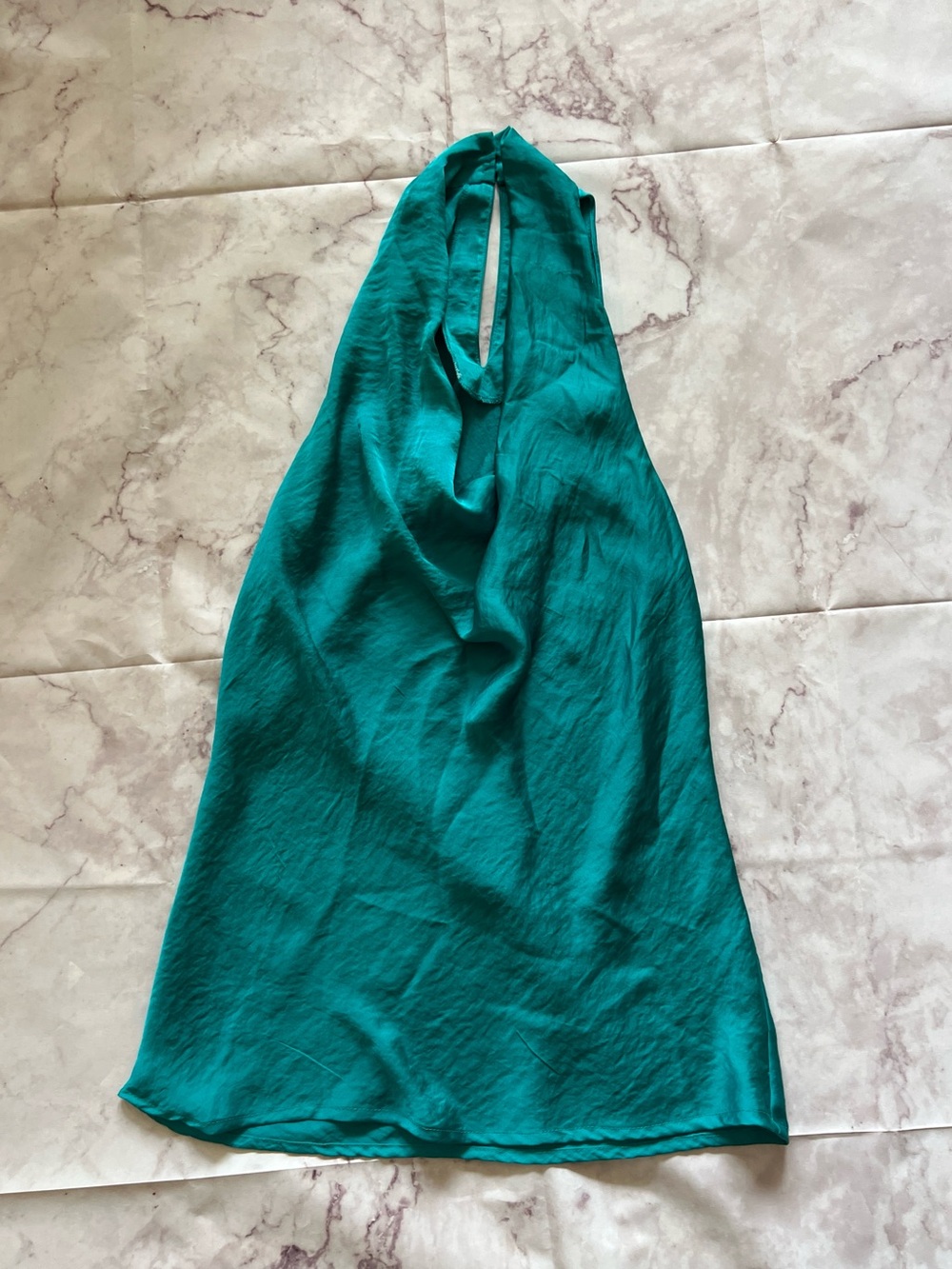 Adiva Teal Emerald Satin Halter Top – Size Small